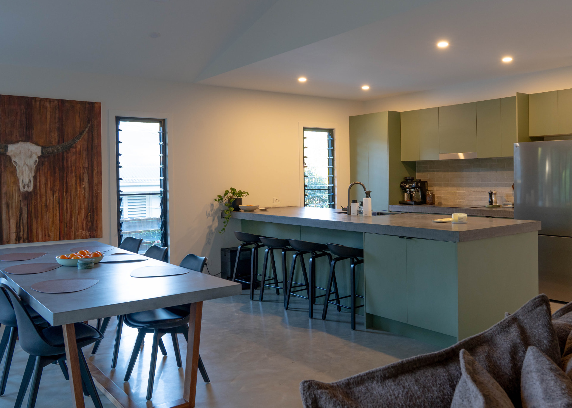 Kitchen and dining, evening