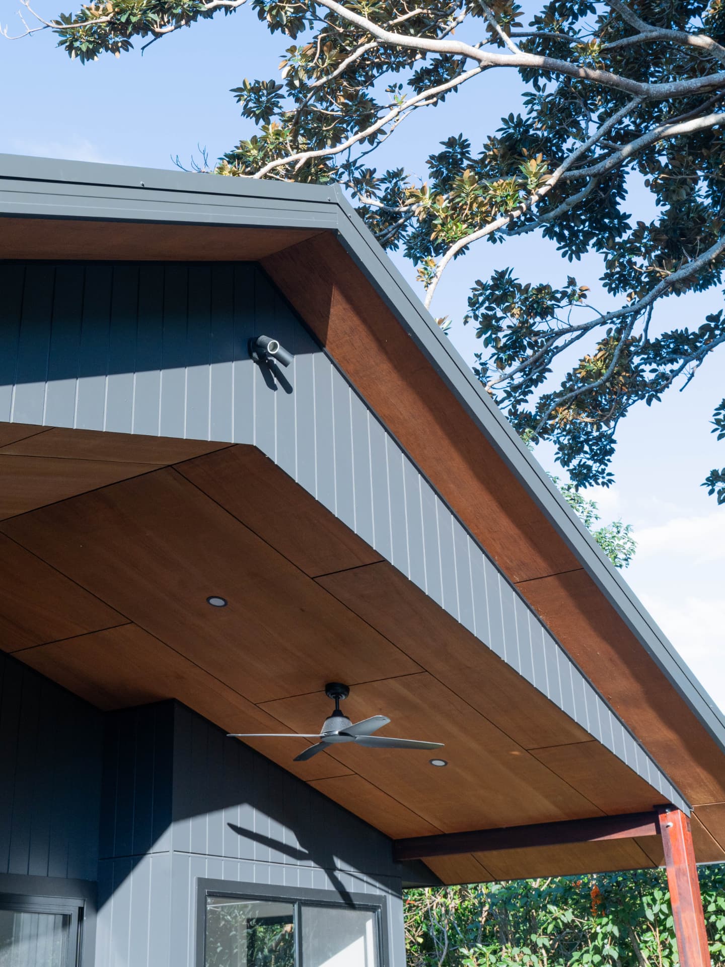 Timber-lined eave underside